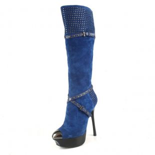 botas mujer altas gamuza azul