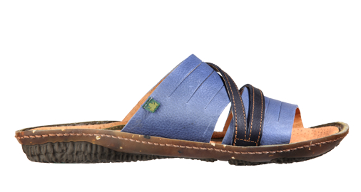 Sandalia de caballro azul con detalles marrones sin tira en el talón de El Naturalista