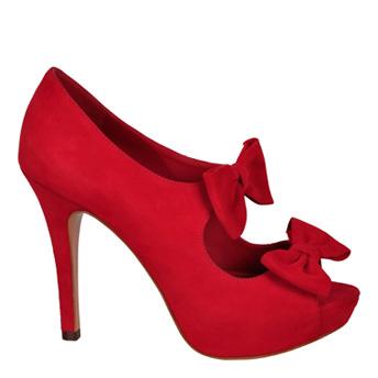 Zapatos peep toe de tacón con lazos rojos