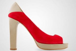 peeptoe-rojo y crema con plataforma