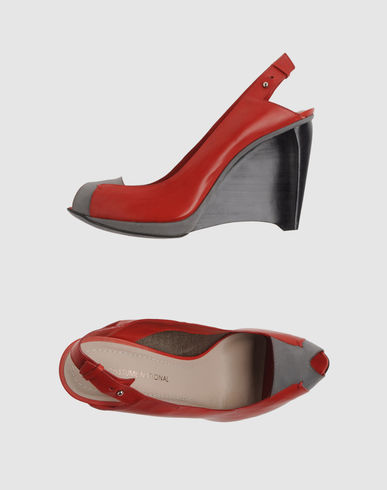 cuña peep toe rojo gris para mujer